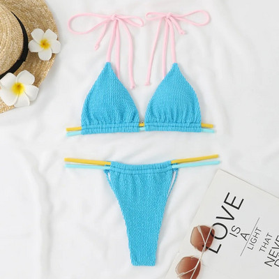 Seksi mikro mini bikini komplet u jednoj boji, ženski kupaći kostim, novi Push Up kupaći kostim za 2023., ženski kupaći kostim s trokutom i žicama