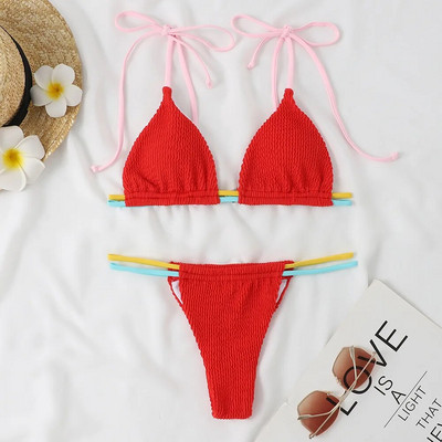 Seksi mikro mini bikini komplet u jednoj boji, ženski kupaći kostim, novi Push Up kupaći kostim za 2023., ženski kupaći kostim s trokutom i žicama