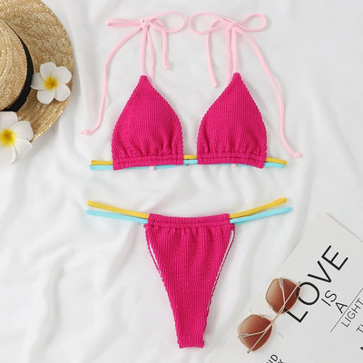 Seksi mikro mini bikini komplet u jednoj boji, ženski kupaći kostim, novi Push Up kupaći kostim za 2023., ženski kupaći kostim s trokutom i žicama