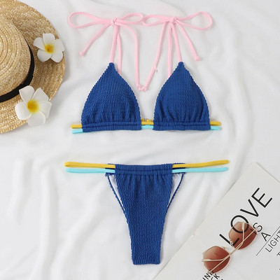 Seksi mikro mini bikini komplet u jednoj boji, ženski kupaći kostim, novi Push Up kupaći kostim za 2023., ženski kupaći kostim s trokutom i žicama