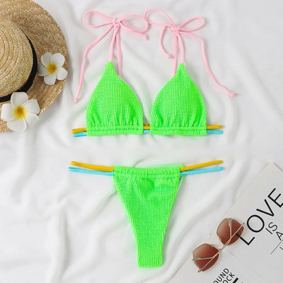 Seksi mikro mini bikini komplet u jednoj boji, ženski kupaći kostim, novi Push Up kupaći kostim za 2023., ženski kupaći kostim s trokutom i žicama