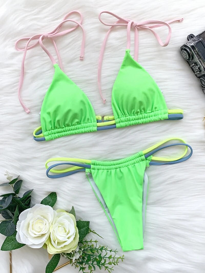 Seksi mikro mini bikini komplet u jednoj boji, ženski kupaći kostim, novi Push Up kupaći kostim za 2023., ženski kupaći kostim s trokutom i žicama
