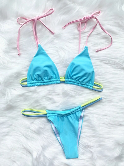 Seksi mikro mini bikini komplet u jednoj boji, ženski kupaći kostim, novi Push Up kupaći kostim za 2023., ženski kupaći kostim s trokutom i žicama