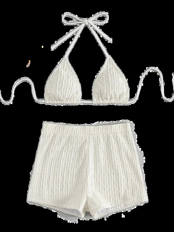Νέο σετ μπικίνι υψηλής ελαστικότητας για το καλοκαίρι μονόχρωμο διχτυωτό ίσιο γωνιακό παντελόνι Γυναικείο μαγιό Μαγιό παραλίας