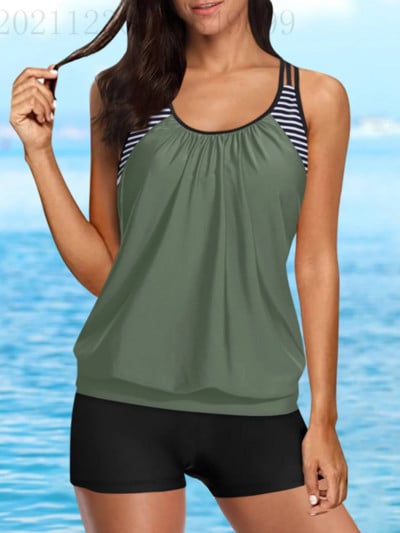 Nyomtatás Tankini 2024 kétrészes női fürdőruha rövidnadrággal, magas derekú fürdőruha Női fürdőző fürdőruha Strandruha