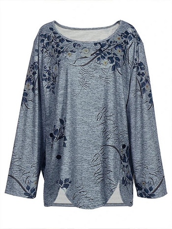Plus Size 2023 Φθινόπωρο Νέο Γυναικείο εμπριμέ μοτίβο Μακρυμάνικο μπλουζάκι με στρογγυλή λαιμόκοψη πουλόβερ Loose casual top πολυεστέρας
