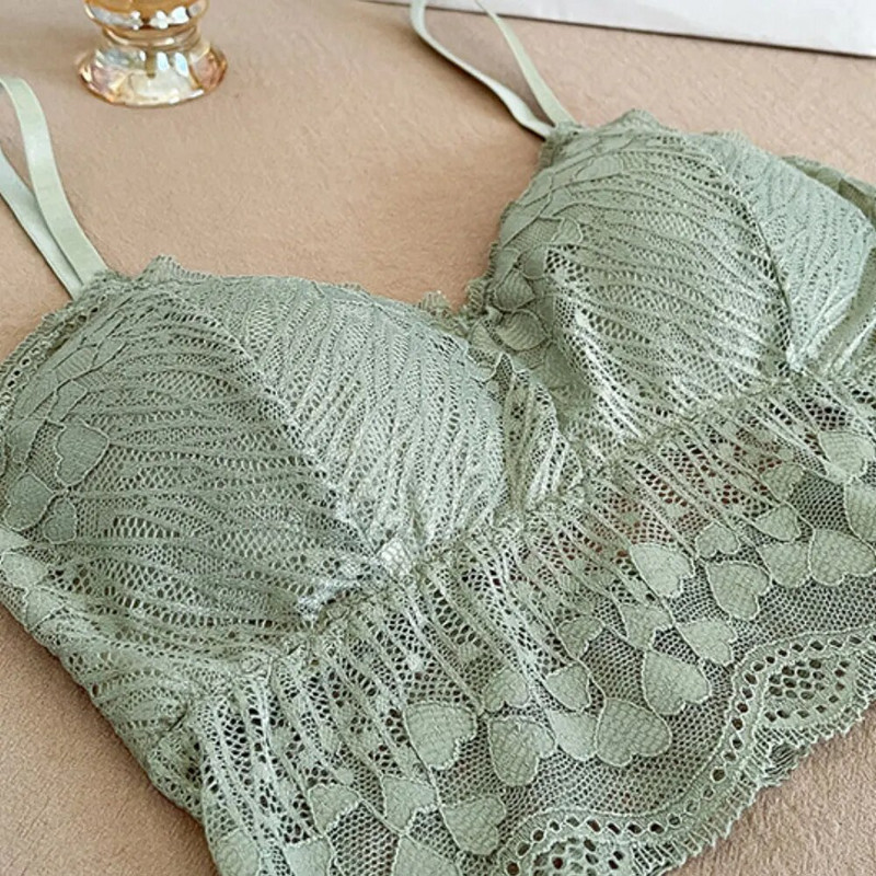 Csipke Bralette nyitott hátú melltartó U típusú vezeték nélküli csont nélküli melltartó virágos női felső hát nélküli alsónemű Szexi melltartó Sujetadores