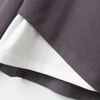Φθινοπωρινά ρούχα 2023 Γυναικεία μακρυμάνικο μπλουζάκι σε συν μέγεθος Κλωστή σχέδιο μόδας Βαμβακερό Casual Fake 2 τεμαχίων Splicing Tee Curve