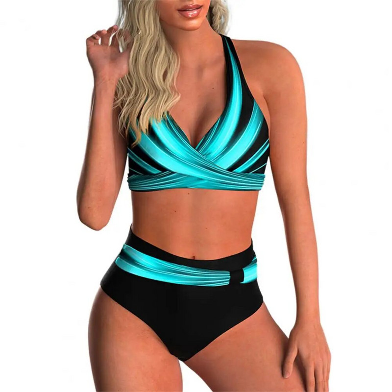 Női nagy méretű fürdőruha 2 db/szett Női fürdőruha kontraszt színű, pontszerű párnázott vezeték nélküli fürdőruha Beach купальник 2022 новинка