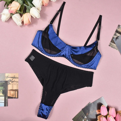 Ellolace σέξι εσώρουχα μεταξωτά με λαμπερά εσώρουχα Καθημερινή δαντέλα See Through outfits Γυναικείο σετ 2 τεμαχίων χωρίς ραφή δέσιμο οικείο