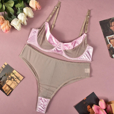 Ellolace σέξι εσώρουχα μεταξωτά με λαμπερά εσώρουχα Καθημερινή δαντέλα See Through outfits Γυναικείο σετ 2 τεμαχίων χωρίς ραφή δέσιμο οικείο