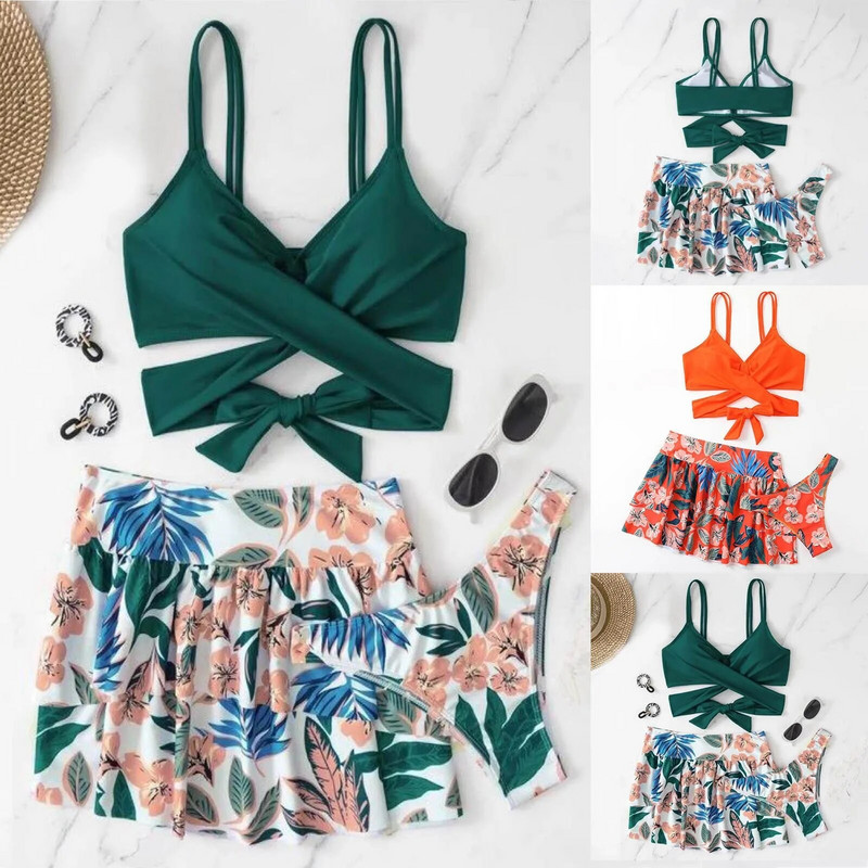 Női csipke szoknya csúszásgátló nyomat három részes szoknyaruha fürdőruha fiú fürdőing 1416-os női fürdőruha rövidnadrággal