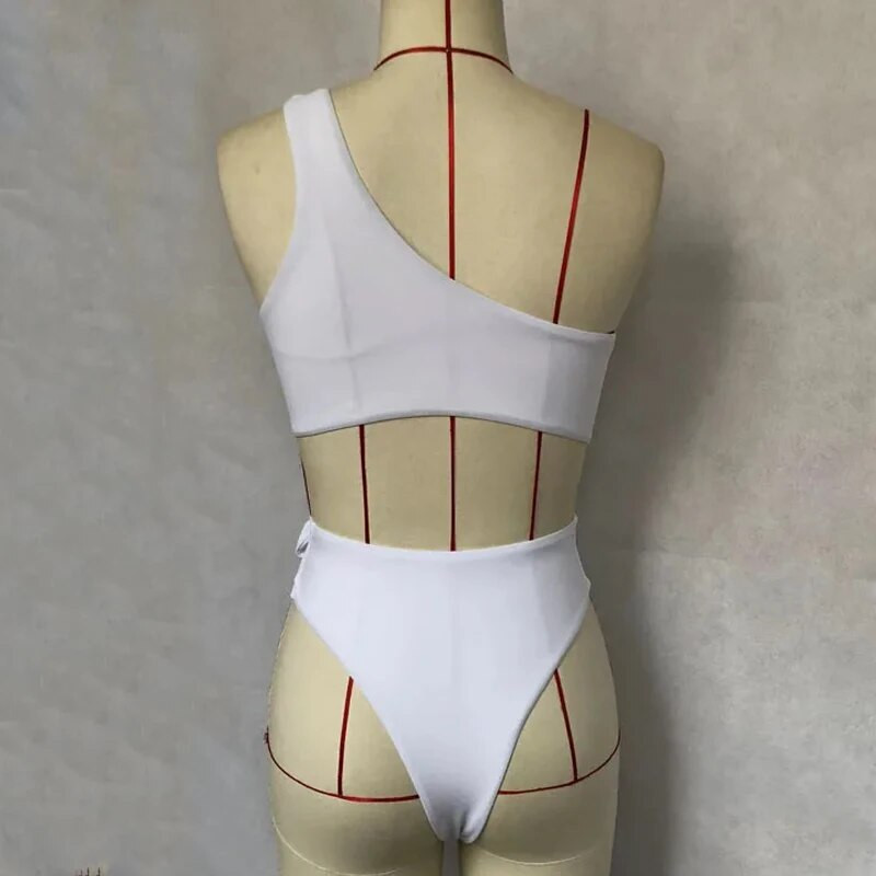 BEACHCICI Ženski jednodijelni bikini, jednodijelni, jednostavni, seksi jednobojni kupaći kostimi za plažu na jedno rame za žene