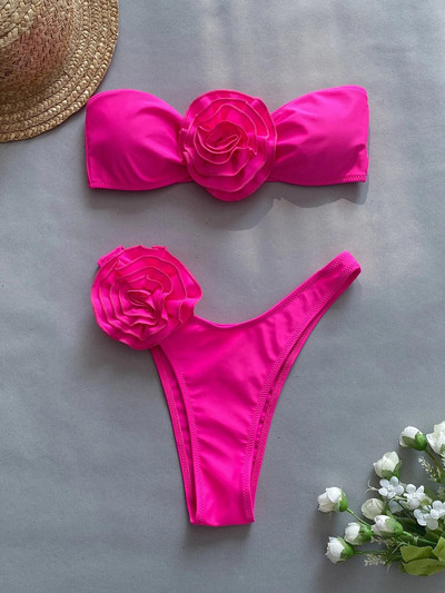 3D cvjetovi Bandeau bikini bez naramenica na pruge Ženski kupaći kostim Ženski kupaći kostim Dvodijelni komplet bikinija Kupaći kostim za kupanje V4938H
