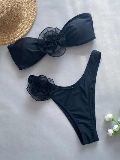 3D cvjetovi Bandeau bikini bez naramenica na pruge Ženski kupaći kostim Ženski kupaći kostim Dvodijelni komplet bikinija Kupaći kostim za kupanje V4938H