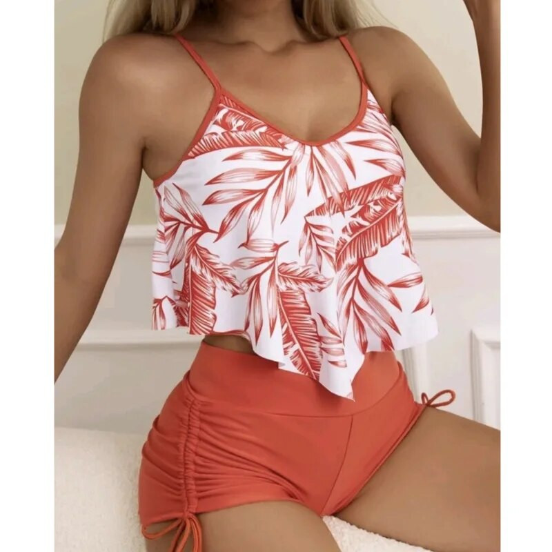 Naujas spausdinimas Moteriškų maudymosi kostiumėlių Tankini rinkiniai Moteriški maudymosi kostiumėliai Push Up 2024 Paplūdimio apranga dviejų dalių mergaičių maudymosi kostiumėliai prie baseino