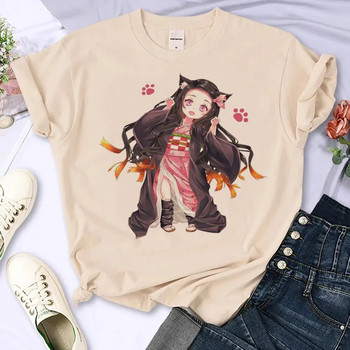 Demon Slayer Pattern T Shirt Women Y2K Girl Y2k Clothes Plus Size O-Neck Tops Summer Beige Fashion T-shirt Памучни дрехи