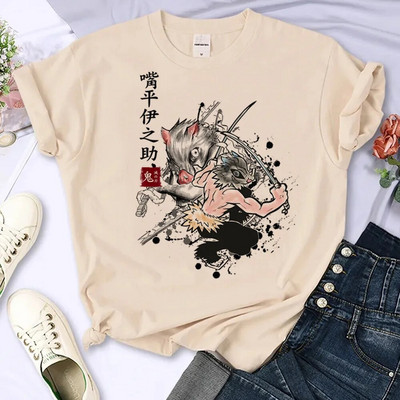 Demon Slayer Pattern T Shirt Women Y2K Girl Y2k Clothes Plus Size O-Neck Tops Summer Beige Fashion T-shirt Памучни дрехи