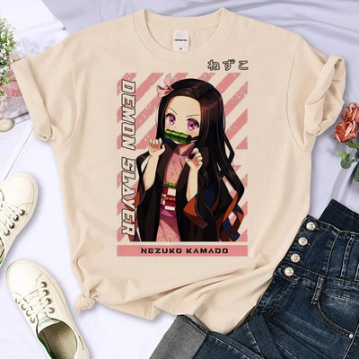 Μπλουζάκι με μοτίβο Demon Slayer Γυναικείο μπλουζάκι Y2K Κοριτσίστικο Y2k Ρούχα Plus Size Μπλουζάκια με λαιμόκοψη Καλοκαιρινή μπεζ μόδα T-shirt Βαμβακερά ρούχα