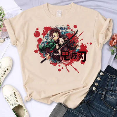 Μπλουζάκι με μοτίβο Demon Slayer Γυναικείο μπλουζάκι Y2K Κοριτσίστικο Y2k Ρούχα Plus Size Μπλουζάκια με λαιμόκοψη Καλοκαιρινή μπεζ μόδα T-shirt Βαμβακερά ρούχα