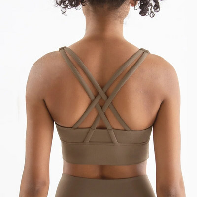 Stown smeđi sportski grudnjak za fitness za žene Push Up podstavljene naramenice Trčanje u teretani Vježbanje Yoga Donje rublje Crop Tops