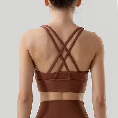 Stown smeđi sportski grudnjak za fitness za žene Push Up podstavljene naramenice Trčanje u teretani Vježbanje Yoga Donje rublje Crop Tops