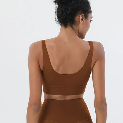 Stown smeđi sportski grudnjak za fitness za žene Push Up podstavljene naramenice Trčanje u teretani Vježbanje Yoga Donje rublje Crop Tops