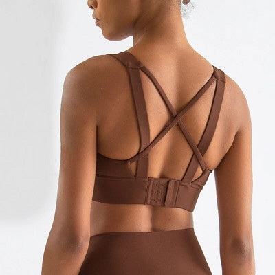 Stown smeđi sportski grudnjak za fitness za žene Push Up podstavljene naramenice Trčanje u teretani Vježbanje Yoga Donje rublje Crop Tops