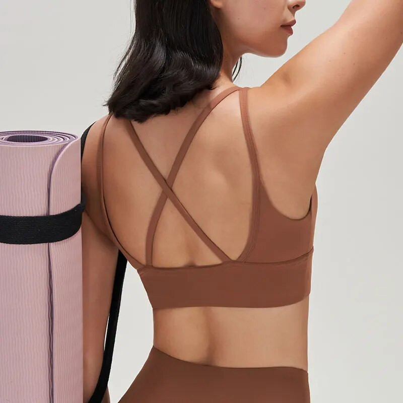 Stown smeđi sportski grudnjak za fitness za žene Push Up podstavljene naramenice Trčanje u teretani Vježbanje Yoga Donje rublje Crop Tops
