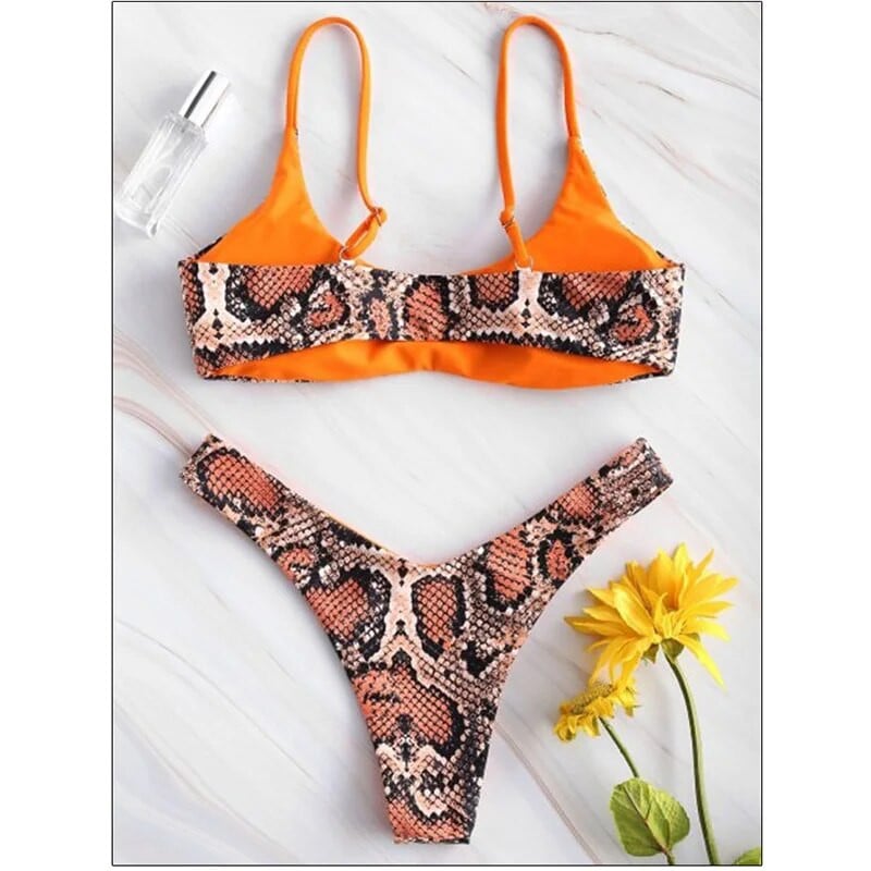 Seksi bikini set za žene Push Up Ženski kupaći kostim Kupaći kostim s printom zmijske kože Odvojeni brazilski kupaći kostim od 2 dijela 2024.