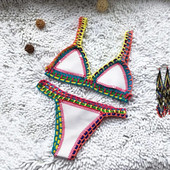 Costum de baie drăguț lucrat manual Culoare strălucitoare Respirabil Uscare rapidă Set bikini de vară Costum de baie de vară G-string