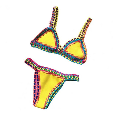 Costum de baie drăguț lucrat manual Culoare strălucitoare Respirabil Uscare rapidă Set bikini de vară Costum de baie de vară G-string