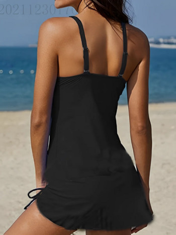 Tankini 2024 Drawtring Γυναικείο μαγιό 2 τεμαχίων με κοντό μαγιό φόρεμα μαγιό Γυναικείες λουόμενες μαγιό Ρούχα παραλίας