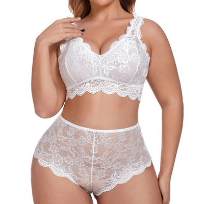 Γυναικείο Κέντημα Σετ Σουτιέν Lace Deep V Neck Push Up Seamless Top + ψηλόμεσο στρινγκ σετ εσωρούχων Σέξι εσώρουχα Plus Size L5