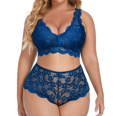 Γυναικείο Κέντημα Σετ Σουτιέν Lace Deep V Neck Push Up Seamless Top + ψηλόμεσο στρινγκ σετ εσωρούχων Σέξι εσώρουχα Plus Size L5