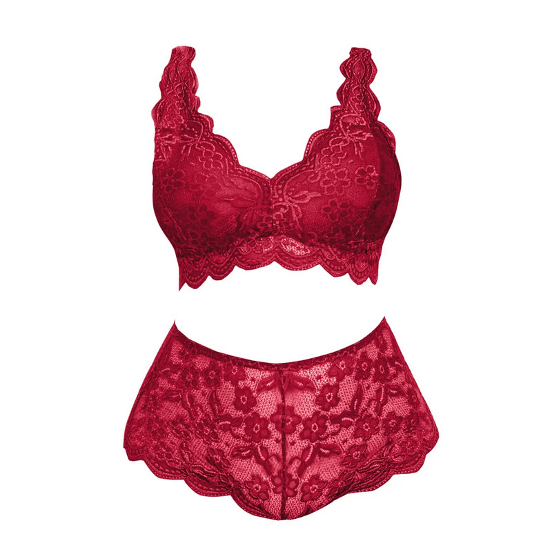 Γυναικείο Κέντημα Σετ Σουτιέν Lace Deep V Neck Push Up Seamless Top + ψηλόμεσο στρινγκ σετ εσωρούχων Σέξι εσώρουχα Plus Size L5