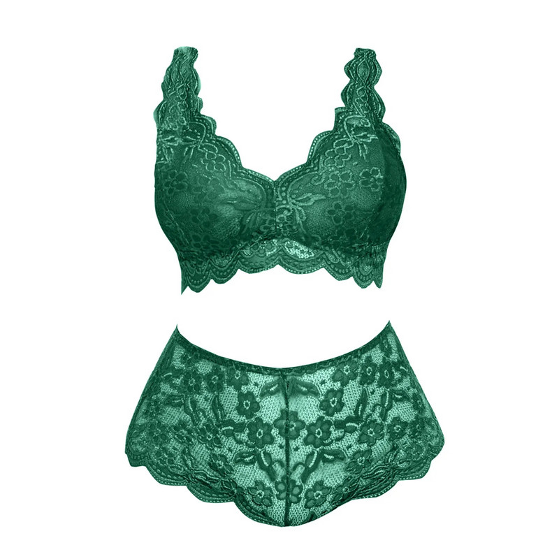 Γυναικείο Κέντημα Σετ Σουτιέν Lace Deep V Neck Push Up Seamless Top + ψηλόμεσο στρινγκ σετ εσωρούχων Σέξι εσώρουχα Plus Size L5