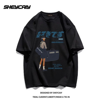 Hip Hop Street Clothing Harajuku Plus Size T-Shirt Girls Kanji Printed T-Shirt 2024 Мъжка лятна тениска с къс ръкав Памучна