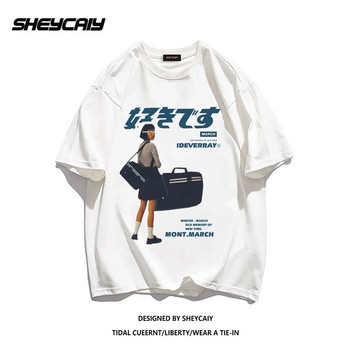 Hip Hop Street Clothing Harajuku Μπλουζάκι για κορίτσια με στάμπα Kanji 2024 Ανδρικό καλοκαιρινό κοντομάνικο μπλουζάκι βαμβακερό