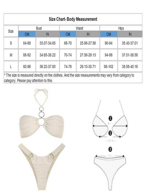 ZAFUL Moteriškas aukšto kirpimo bikinio rinkinys maudymosi kostiumėlis Brazilian Halter Žakardo tekstūros O formos žiedas bikini maudymosi kostiumėlis, dviejų dalių maudymosi kostiumėlis