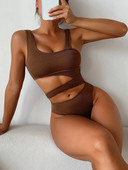 Σέξι ολόσωμο γυναικείο μπικίνι με έναν ώμο με κούφιο εξώφυλλο ψηλόμεσο 2024 Καλοκαιρινό ριμπ μαγιό Μονοκίνι