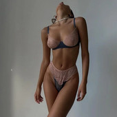 Σέξι εσώρουχα Σουτιέν χωρίς ραφές Διαφανές δαντέλα σετ γυναικεία εσώρουχα 2 τεμαχίων με αντίθεση Χρώμα Fancy Intimate See Through Outfits