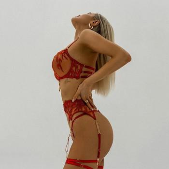 Ellolace Red Hot σέξι εσώρουχα Push Up Fantasy εσώρουχα Brazilian intimate σετ Διάφανη δαντέλα πολυτελή εμμονικά σύνολα
