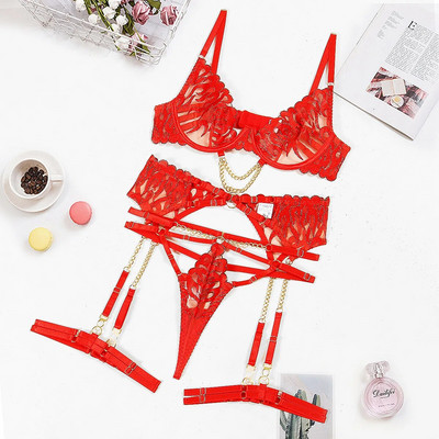 Ellolace Red Hot Seksi donje rublje Push Up Fantasy donje rublje Brazilski intimni kompleti Prozirna čipkana luksuzna opsesivna odjeća