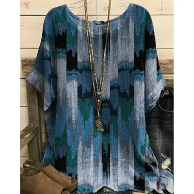 2023 m. Nauja apvalia apykakle, gėlėmis marginta, viršutinė retro spalvos megztinė vasarinė palaida trumpomis rankovėmis didelio dydžio marškinėliai Madingi marškinėliai S-6xl