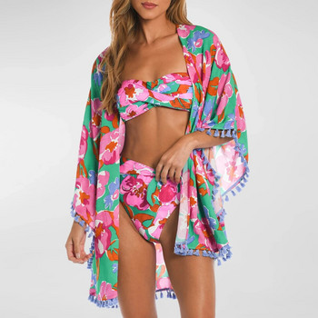 2024 Цял бански костюм с флорален принт Затворен прикриващ бански костюм Дамско плажно облекло с ретро цветя, реколта, бански костюм за момиче