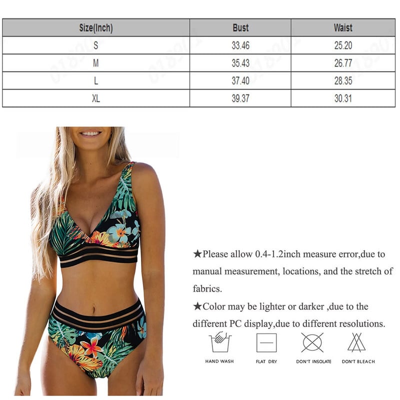 Ženski kupaći kostim srednjeg struka 2-dijelni kupaći kostim Retro Hawaii Print Bikini set Ženski dvodijelni bikini kupaći kostim s printom