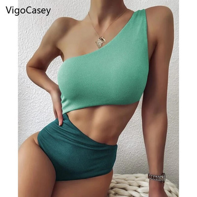 VigoCasey Patchwork női fürdőruha 2023 szexi egyrészes női fürdőruha egy vállú fürdőruha magas derekú üreges monokini úszó