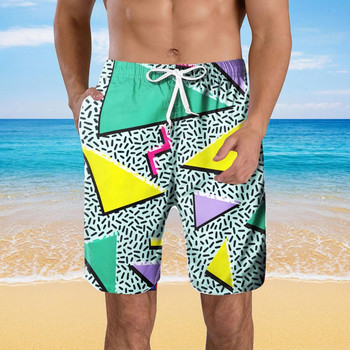 Мъжки летни шорти с принт за бански костюми Ретро забавни парти бански шорти с връзки Бързосъхнещи плажни панталони за мъже Плувни шорти мужские