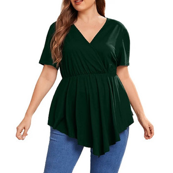 Ρούχα σε μεγάλο μέγεθος Γυναικεία casual μονόχρωμα καλοκαιρινά μονόχρωμα μπλουζάκια με κοντό μανίκι στη μέση συλλογή πουλόβερ